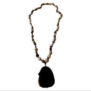 Necklace 17 1/2” Length grey beads with brown agate pendant